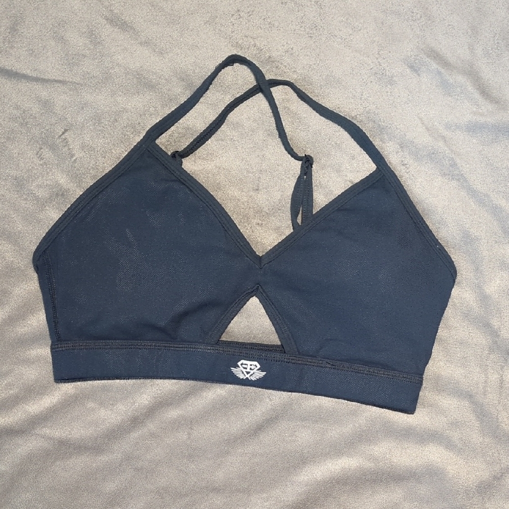 Black Sports Bra with V-Neck and Adjustable Straps
